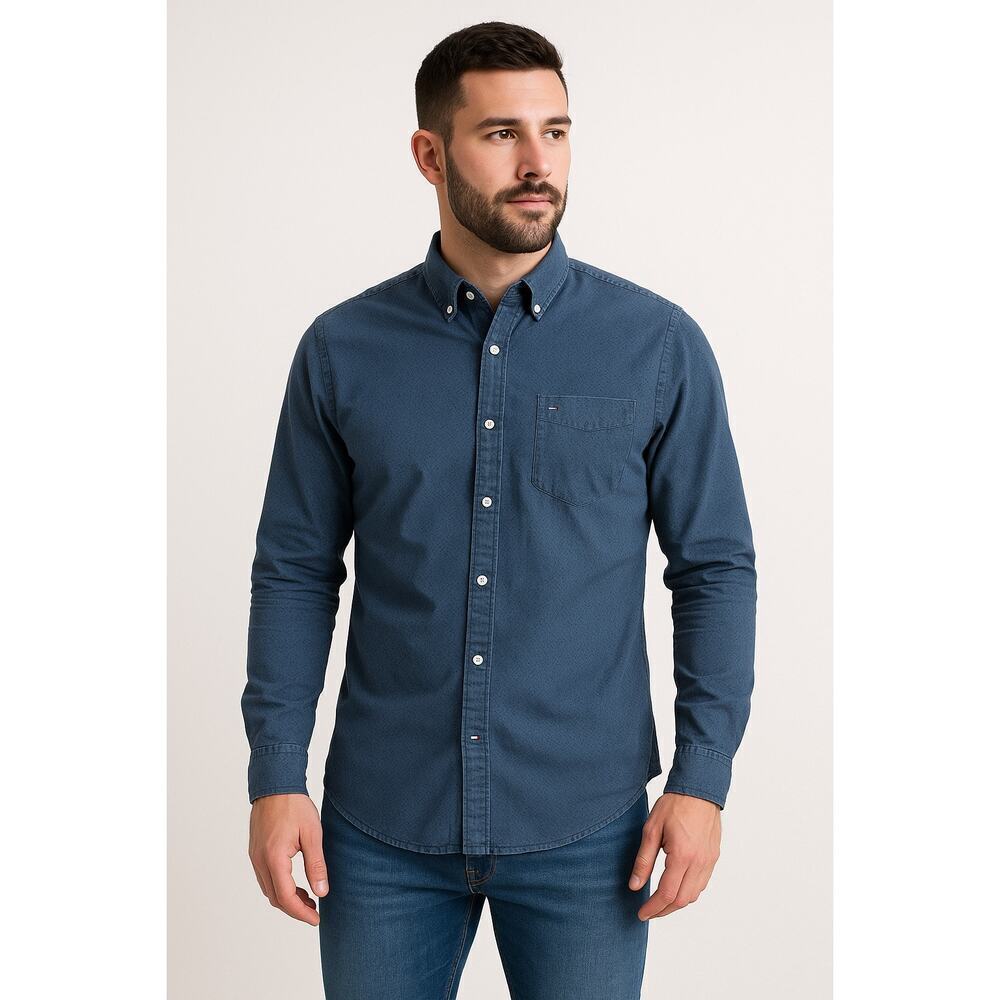 Tommy Hilfiger Men’s Button Down Shirt Blue Micro Dot Print L